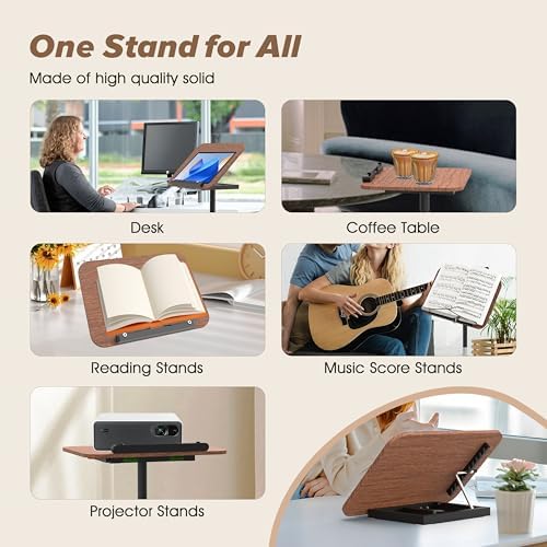2 in 1 Adjustable Music Stand for Sheet Music, Dual Use Desktop and Floor, Book Stand with Tray & Elastic Page Clips for Music Sheet, Recipe, Tablet, Laptop Height Adjustable 23.5-52 in (Walnut) - Image 5
