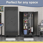 61" Metal Storage Cabinet with Lockable Doors, Cleaning Supply Cabinet with Pegboard and Hanging Rod. Garage Tool Storage Cabinets for Home, Laundry, Office, Home Kitchen Utility Cabinet - Image 6