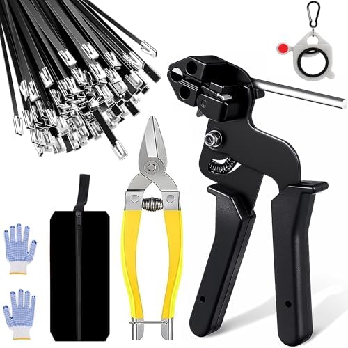 Stainless Steel Cable Tie Gun & 100pcs 12in Black Metal Zip Ties by Balabulala