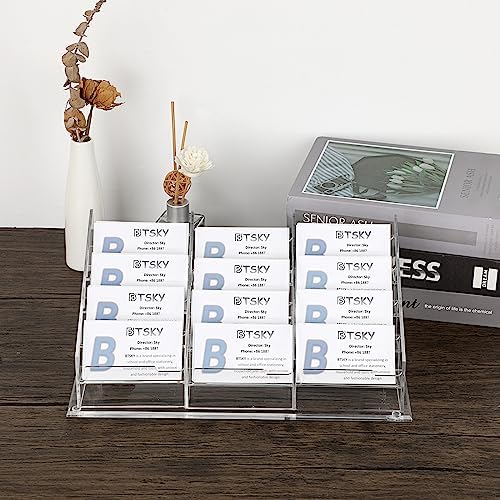 BTSKY Clear Acrylic Business Card Holder for Desk, 4 Tier 12 Pockets Business Card Stand Organizer Premium Thickened Acrylic Business Card Display Holder Name Cards Holders Fits 2.2 x 3.7 Inch - Image 2