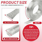 9/16" Wide Tinned Copper Braided Metal Wire Shielding Sleeve Ground Strap Automotive Flat Mesh Flexible Expandable Sheath (15mm ID-42ft) - Image 2