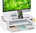 AUPSEN White Monitor Stand Riser, 2-Tier Wood Computer Desk Organizer with Drawer, Pen Storage & Phone Holder, Office Desk Accessories Desktop Organizer for Office Supplies (White) by AUPSEN