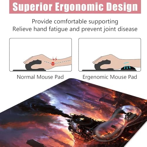 Large Keyboard Mouse Pad Set, Extended Mouse Pad+Keyboard Wrist Rest Support, Memory Foam Ergonomic Easy Typing, 4Pcs (31.5×11.8 in) Desk Pad Set for Office Home,Retro Train - Image 5