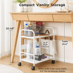2-Tier Metal Rolling Cart, Compact Under Desk Storage Organizer - Image 4