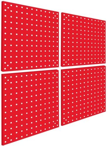 4 Pack Steel Peg Board,Universal 1/8 and 1/4 Pegboard Accessories,Ideal for Garage Tool Storage, Office Organization, Craft Room, Kitchen etc. (Red, 4-12X12) by Daanxw