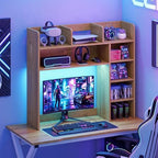 Tangkula Desktop Bookshelf with LED Lights, Desk Hutch with 8 Shelves for Max 25" Monitor, Desktop 5-Tier Display Rack, Multipurpose Wood Desktop Storage Hutch Organizer for Dorm Office Home (Natural) - Image 5