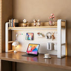 Desk Shelf - Includes a Pegboard and a Free 31-Piece Storage Accessory Set, Desk Hutch, Adjustable Hutch for Home Office Dorm (2-Tier White Frame + Natural Wood Board 45.3×9.8×26") by Unknown