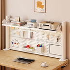Metal Desktop Bookshelf with Pegboard, Clamp on Desk Organizer Shelf, Multi-Tier Desktop Hutch for Dorm Room, Countertop Storage Display Rack, Desktop Bookcase for Study Offices by Unknown