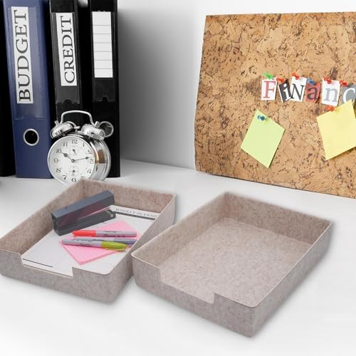 Welaxy 2pc Stackable Desk Tray Document File Paper Oatmeal Felt Storage Bin - Image 3