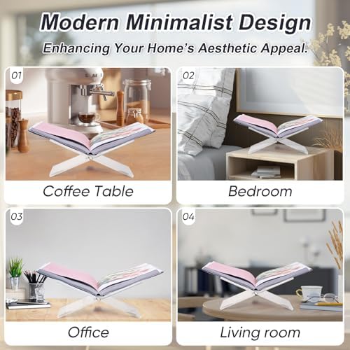 Acrylic Book Stand Holder - Coffee Table Book Stand,Open Cookbook Acrylic Book Display Stand,Magazines Clear Holder,Reading Stand for Open Book Magazines, Textbooks - Image 6