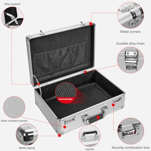 LOCKCURX File Organizer Storage Box, 16.9 x 12.2 x 6.3 Inch Metal Briefcase - Image 4