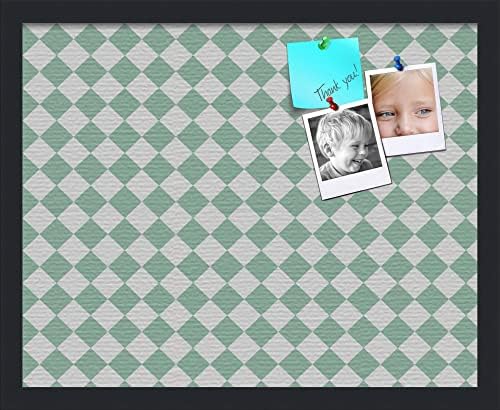 PinPix 20x16 inch Cork Bulletin Board. This Decorative Framed Pin Board Comes with Diamond Pattern in Green and White Design and Satin Black. Ideal for Home, Office Decor or School (PinPix-330) by PinPixBulletinBoards