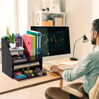 Homsorout Wooden Desk Organizer - Mesh File Organizer with Drawers and Pen Holder - 4-Tier Vertical Paper Letter Storage Tray, Desktop Organizers and Accessories for Home Office (Black - Image 3