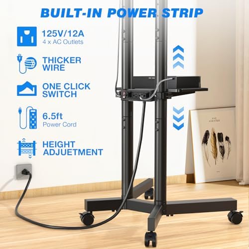 Rfiver Mobile TV Cart Rolling TV Stand with Power Outlet for 32-75 Inch TVs - Image 3