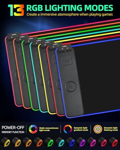Mouse Pad with Wireless Charger, RGB Gaming Mousepad, 31.5"x15.7" Extra Large Desk Mat, 13 Light Modes, Ultra-Smooth Surface, Non-Slip Base, Waterproof Computer Keyboard Pad, Black with PD Adapter - Image 4