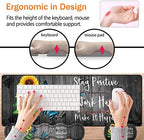 Large Gaming Mouse Pad, Keyboard Wrist Rest + Mouse Wrist Pad + Coaster + Mini Hook Desk Pad Set, Memory Foam, Non-Slip Base. Suitable for Office and Home - Sunflower Inspirational Quote - Image 3