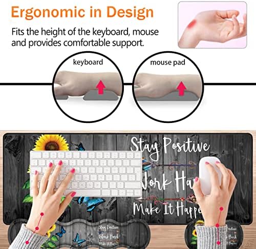 Large Gaming Mouse Pad, Keyboard Wrist Rest + Mouse Wrist Pad + Coaster + Mini Hook Desk Pad Set, Memory Foam, Non-Slip Base. Suitable for Office and Home - Sunflower Inspirational Quote - Image 3