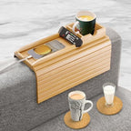 Bamboo Couch Cup Holder Tray with 2 Cork Coasters, Couch Arm Tray, 2 in 1 Anti-Slip Foldable Sofa Arm Tray, Couch Armrest Table, Anti-Spill Couch Arm Table for Drinks TV Remote Cellphone Snacks by AuroraSynth
