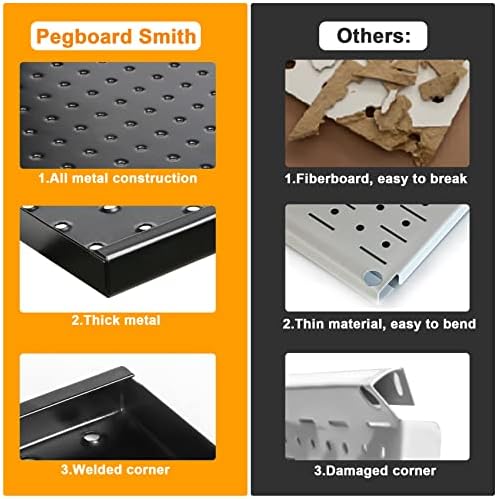 Pegboard Smith 4x2ft Metal Pegboard Kit for Tools Storage, Black Pegboard Wall Organizer with Hooks and Pegboard Bins - Image 3