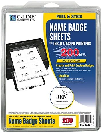 C-Line Pressure Sensitive Inkjet/Laser Printer Name Badges, Plain White 3.38 x 2.33 Inches, 200 Labels per Box (92377) - Image 3