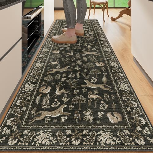 DUKINO 2x6 Runner Rug, Washable Animal Kitchen Rugs Non Slip Charcoal Black by DUKINO