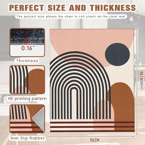 Office Chair Mat for Hardwood Floor 36"X 48" Heavy Duty Desk Chair Rug for Under Gaming Rolling Chairs Computer Decor Protect Mats Low Pile Non-Slip Rubber for Carpet & Tile Floor-Classic Boho - Image 2