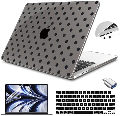 Teryeefi for MacBook Air 13 inch Case M5 M4 M3 M2 (2022-2026 Release) Model A3449 A3240 A3113 A2681, Plastic Hard Shell & Keyboard Cover & Screen Film for MacBook Air 13.6 inch Case - Grey Polka Dots by Teryeefi