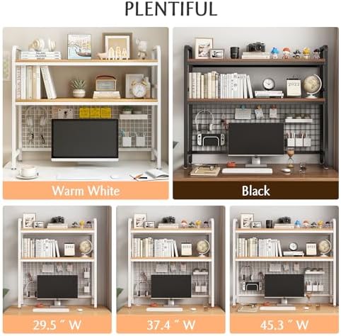 IOTXY 2-Tier Desktop Hutch Bookshelf, Metal Desk Shelf, White, 37.4" W - Image 6