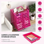 Giantex 20 Drawers Rolling Cart, Mobile Storage Drawer Cart, Classroom Organizer for Office School Supplies Teacher Tools Scrapbook Paper Craft Small Printer, Utility Stand on Wheels, Hot Pink - Image 6
