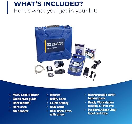 Brady M510 Portable Industrial Label Printer Kit with Safety and Facility ID Software, Carrying Case, Label Cartridge, Rechargeable Battery and Charger, 3.75" H x 5.75" W x 10" D - Image 2