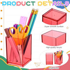 18 Pack Colorful Clear Acrylic Pen Holder Acrylic Square Pencil Organizer Rainbow Colors Pencil Holder Makeup Brush Holder Desk Pencil Cup Stationery Organizer for Desk Dorm Home Office Supply - Image 3