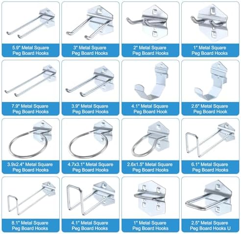 uxcell 10Pcs Metal Square Peg Board Hooks, 7.9" Heavy Duty Exhibition Display Hooks Square Hole Peg Double Rod for 3/8" Spaced Pegboards, Retail Shelf Rack Hook, Silver - Image 6
