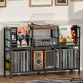 Record Player Stand with Dual Display Bins Storage for 300+ Vinyl Records by Sonyabecca