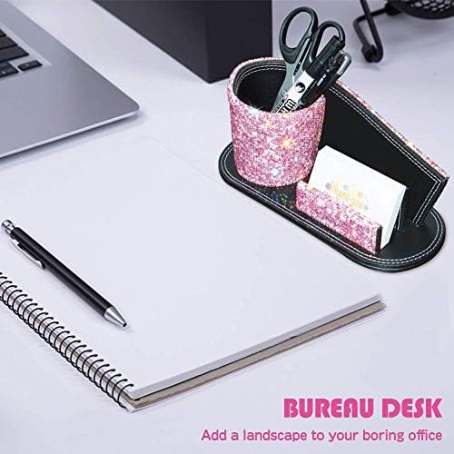 KEYPOWER Pen Pencil Holder Business Name Cards Decorative Bling Crystal Rhinestone PU Leather Gift for Women Girls (Pink) - Image 6