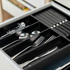 VaeFae Bamboo Silverware Drawer Organizer, 5 Slots, Black - Image 6