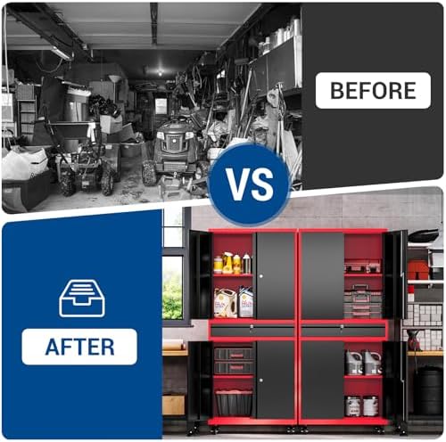 Fesbos 73" Metal Cabinet-Black & Red Heavy Duty Rolling Storage Cabinet Steel Tool Cabinets with Wheels, Shelves, Lockable Doors and Drawers- for Garage, Warehouse Home Office- Assembly Required - Image 3