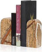 Koville Indian Natural Marble Bookends for Shelves, Decorative Book Ends, 7lbs Heavy-Duty Marble Book Holders, Bookshelf Apartment Decor for Normal Books/CD/Video Games(Rainforest Gold) by Koville