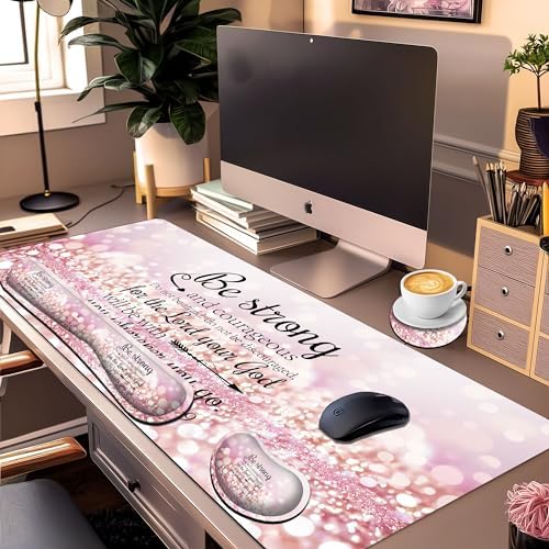 Large Gaming Mouse Pad Set 35.4 x 15.7 with Keyboard Wrist Rest, Wrist Support, and Coaster Memory Foam Smooth Desk Pad Mousepad for Home Office School - Quote Bible - Image 2