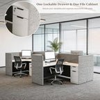 Modular Office Cubicle Workstation with Power Outlet & Locking Storage, 59" L-Shaped Desk with Privacy Panels, Expandable Person Workspace System for Office, Call Center & Corporate Environment - Image 7