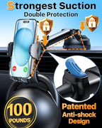 2026 Ultimate Best【True Military-Grade & Safety Cert】Car Phone Holder HTU【Upgraded 360° Rotation & 100LBS Strongest Suction】5-in-1 Truck Windshield Dashboard Vent Mount Stand for iPhone Android, Black - Image 3