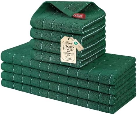 Homaxy Cotton Terry Kitchen Towels and Dishcloths Set of 8, Dark Green by Homaxy