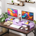 Dual Monitor Stand with USB Ports Wood Monitor Stand Riser with Drawer - Image 2