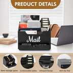 Rustic Wood Mail Organizer Countertop with Drawer, 4-Slot Removable Divider Mail Sorter, Black Desktop Mail Holder, Multi-Functional Bill File Stationary Organizer for Home Office Classroom - Image 4