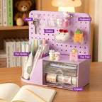 Comix Desk Organizer with 2 Drawer, Purple 360 Rotating Pen Holder for Desk - Image 3