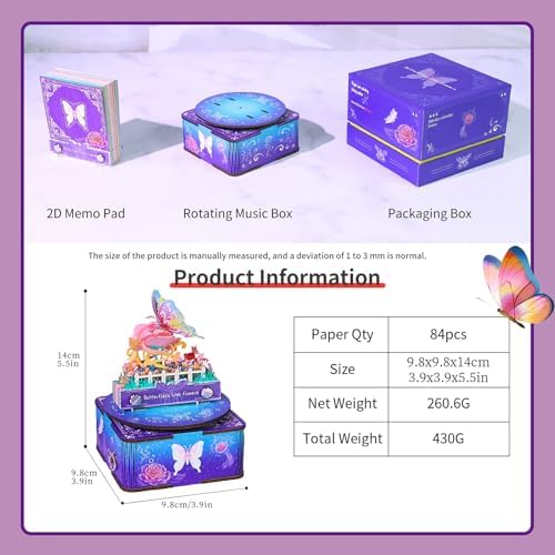3D Calendar 2027,Time Piece Calendar 2027,Cute Butterfly 3D Art Notepad Calendars With music box,3D Memo Pad With music box,Tear Away Calendars,Christmas Gift,New Year Gift,paper sculpture calendar (Butterfly and Flower) - Image 2