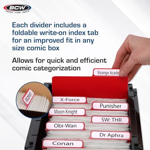 BCW Comic Dividers - 25 Pack | Archival Polyethylene Plastic Dividers | Organize Comics Efficiently in Storage Boxes | Write-On Index Tab (Red) - Image 4