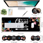Ergonomic Keyboard Wrist Rest & Mouse Pad Wrist Rest Set, Chaos Coordinator Quote Vintage Watercolor Floral Large Gaming Desk Mat 31.5"x 11.8" with Memory Foam, Easy Typing Pain Relief for Home Office - Image 2