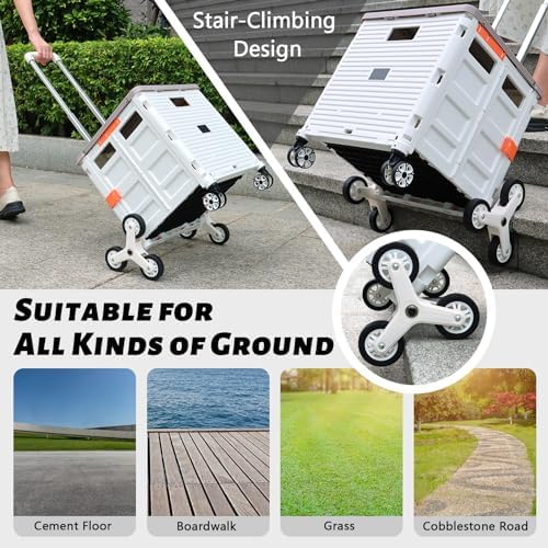 Foldable Utility Cart Collapsible Portable Crate Rolling Carts with Stair Climbing Wheels Tote Basket with Magnetic Lid Telescopic Cover Wear-Resistant 360°Rotate Wheel Noiseless for Shopping Office - Image 3