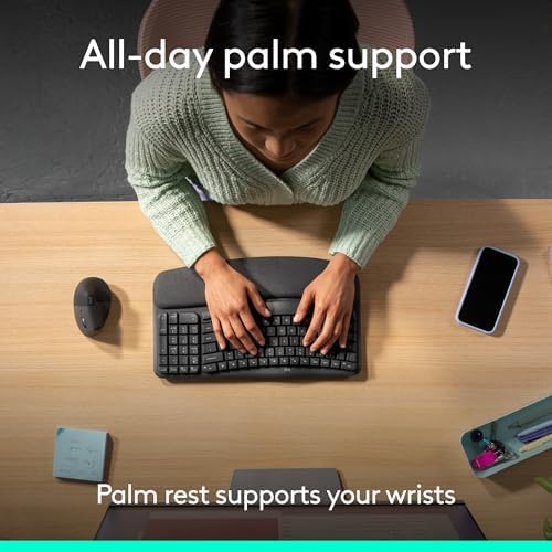 Logitech Wave Keys Ergonomic Wireless Keyboard with Palm Rest - Graphite - Image 4