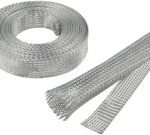 11/16" Wide Tinned Copper Braided Metal Wire Shielding Sleeve Ground Strap Automotive Flat Mesh Flexible Expandable Sheath (18mm ID-38ft) by BuyUneed